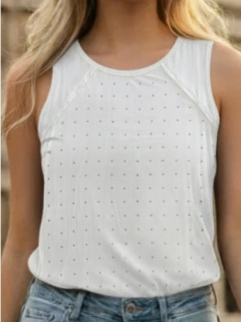 White Sleeveless Top with Rhinestones_ Elegant & Versatile